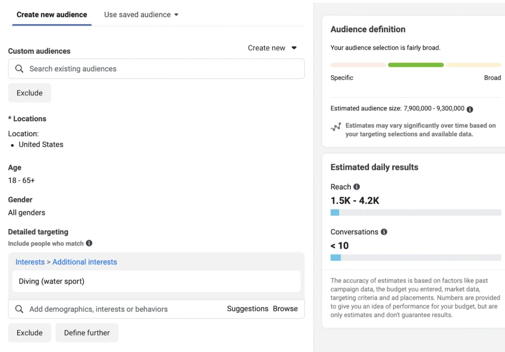 рекламного набора в meta