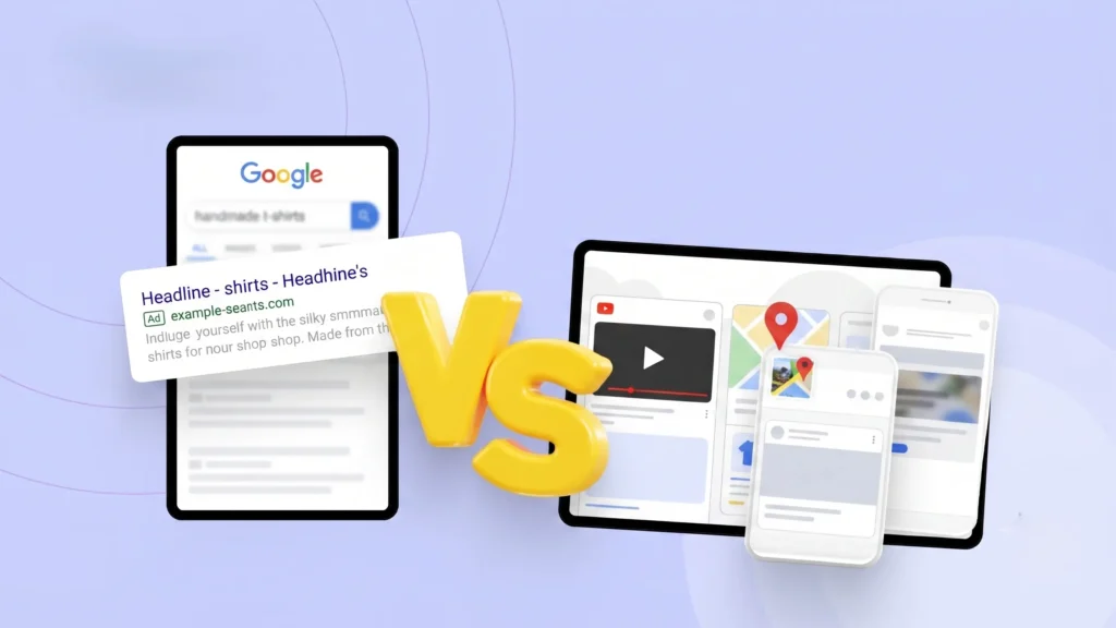 Performance Max vs ayrı kampaniyalar, Performance Max nədir, Google Ads kampaniya strukturu, Google Ads hibrid strategiya, Performance Max yoxsa Search, Performance Max kampaniyasının üstünlükləri, Google Ads auditoriya siqnalları, Performance Max brend istisnaları, Google Ads lead keyfiyyəti, offline konversiya izləməsi, e-ticarət üçün Google Ads, PMax asset qrupları, Google Axtarış kampaniyaları, Google Ads büdcə seqmentasiyası, Performance Max vs Search campaigns